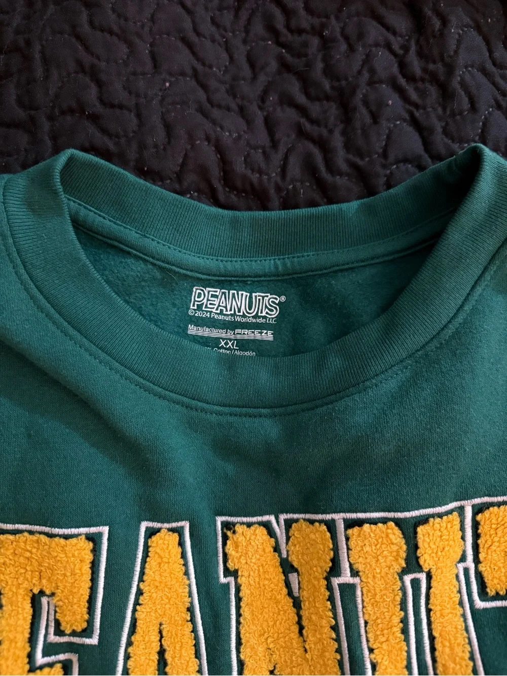Peanuts Crewneck Sweater by Peanuts - Forest Green with Yellow & Red Graphics